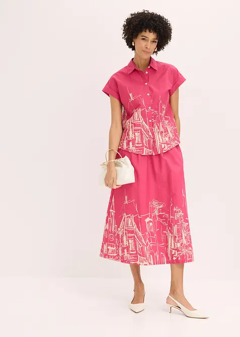 Chemisier manches courtes oversize en popeline de coton, bonprix