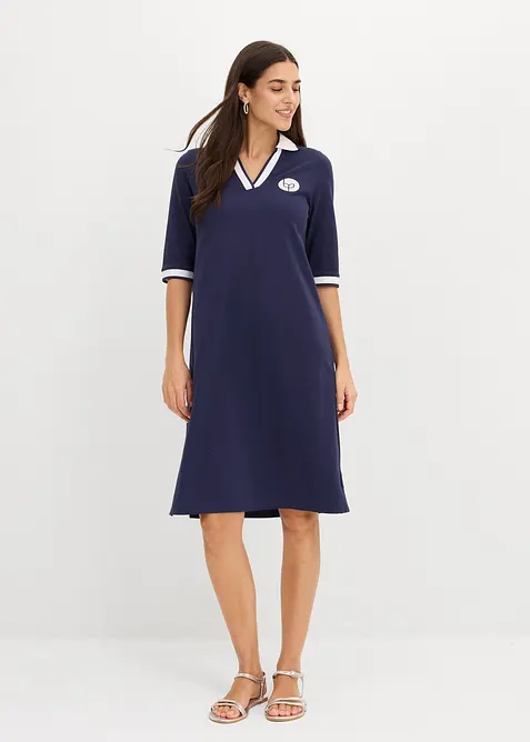 Robe longueur genou en tissu &eacute;ponge avec col polo, bonprix