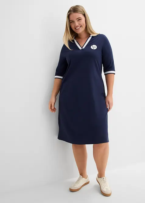 Robe longueur genou en tissu &eacute;ponge avec col polo, bonprix