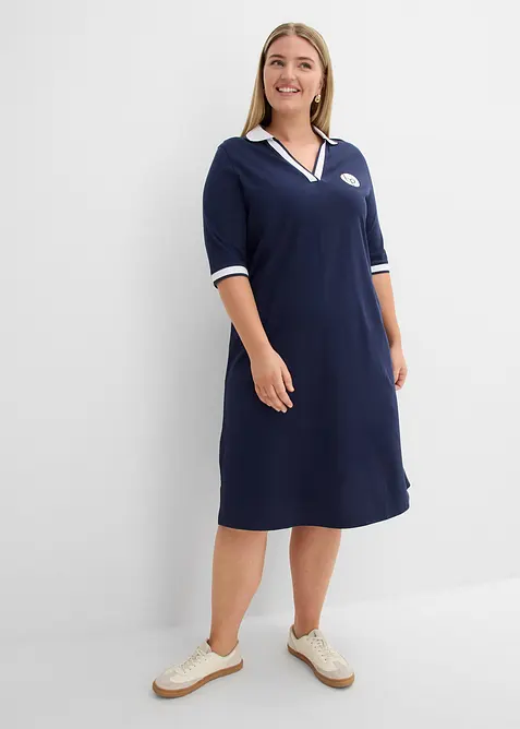 Robe longueur genou en tissu &eacute;ponge avec col polo, bonprix