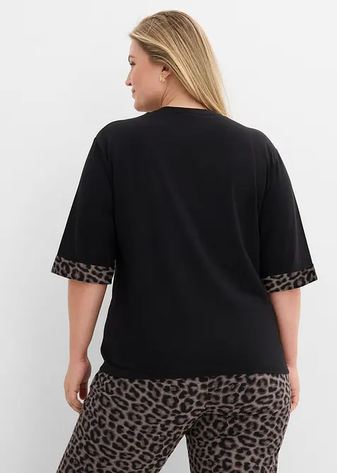 Sweat en coton extensible &agrave; d&eacute;tails l&eacute;opard, bonprix