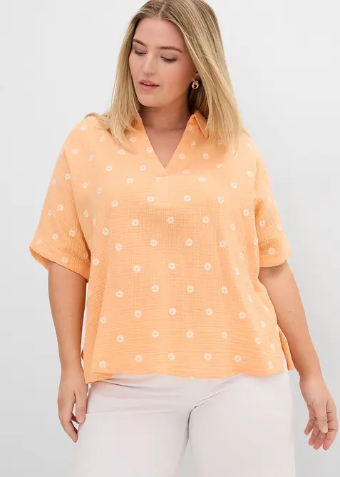 Blouse manches courtes en gaze de coton a&eacute;rien, bonprix