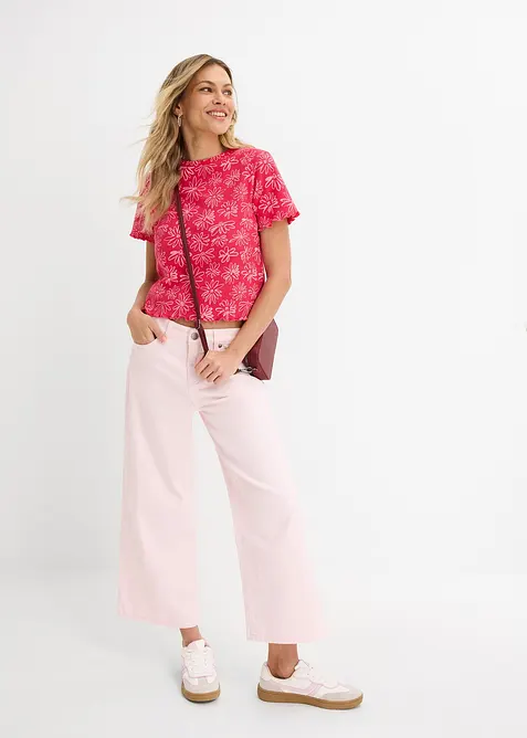 T-shirt court en coton m&eacute;lang&eacute;, bonprix