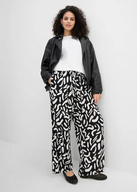 Pantalon imprim&eacute; en viscose fluide, taille &eacute;lastiqu&eacute;e, bonprix