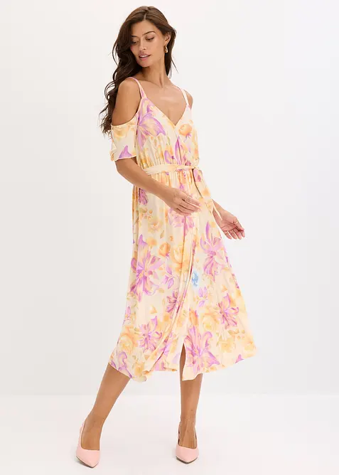 Robe midi &agrave; &eacute;paules d&eacute;couvertes, bonprix