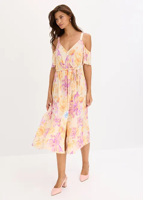 Robe midi &agrave; &eacute;paules d&eacute;couvertes, bonprix