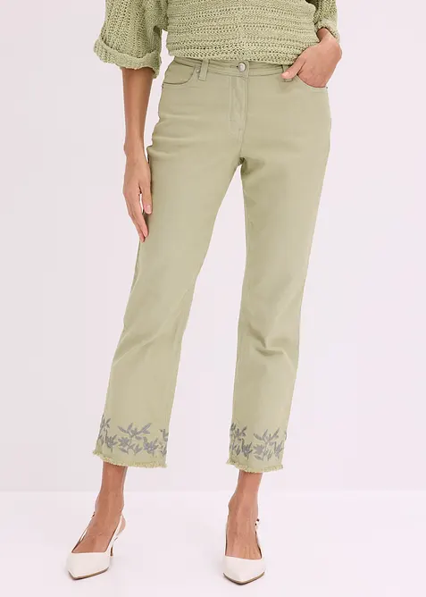 Pantalon en twill avec broderies, bonprix