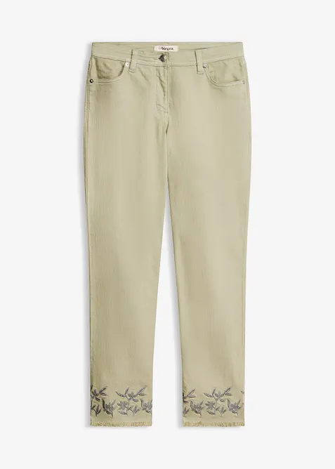 Pantalon en twill avec broderies, bonprix