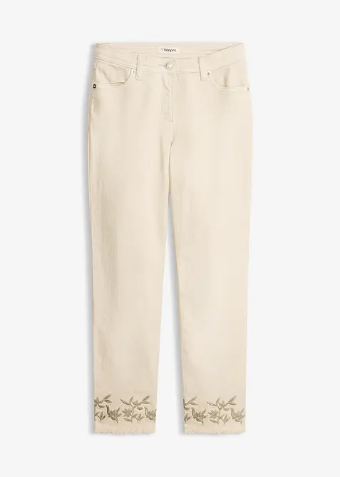 Pantalon en twill avec broderies, bonprix