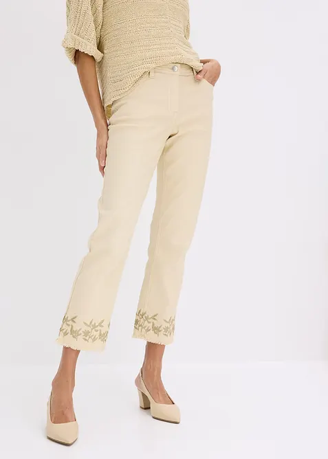 Pantalon en twill avec broderies, bonprix