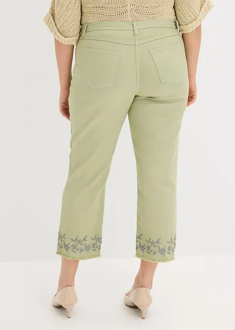 Pantalon en twill avec broderies, bonprix