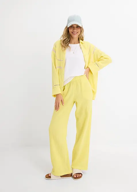 Pantalon en gaze de coton &agrave; taille &eacute;lastiqu&eacute;e, bonprix