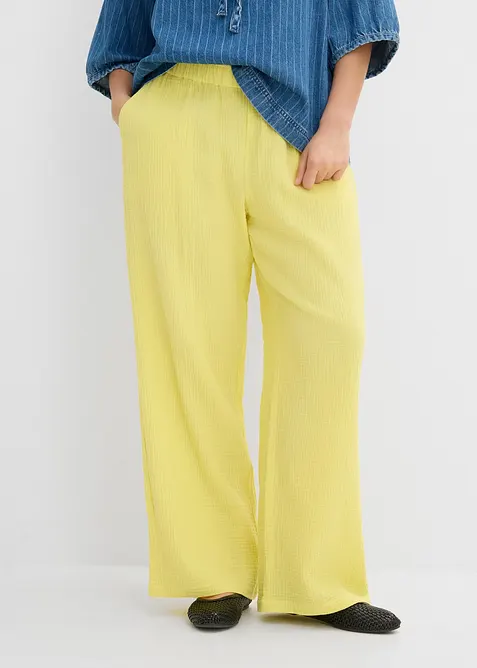 Pantalon en gaze de coton &agrave; taille &eacute;lastiqu&eacute;e, bonprix