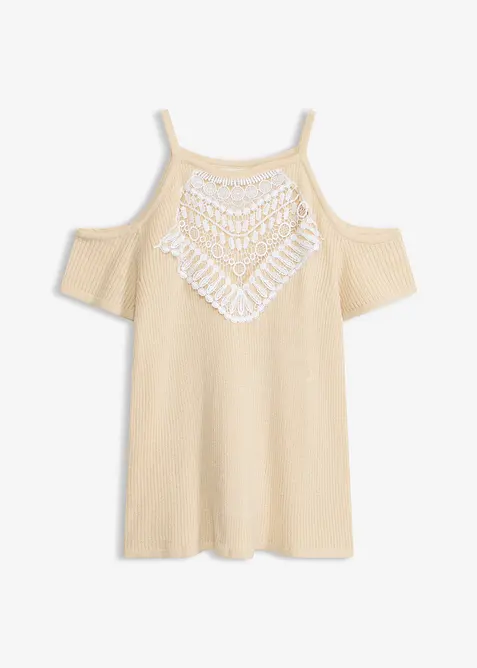 T-shirt en maille avec dentelle, bonprix