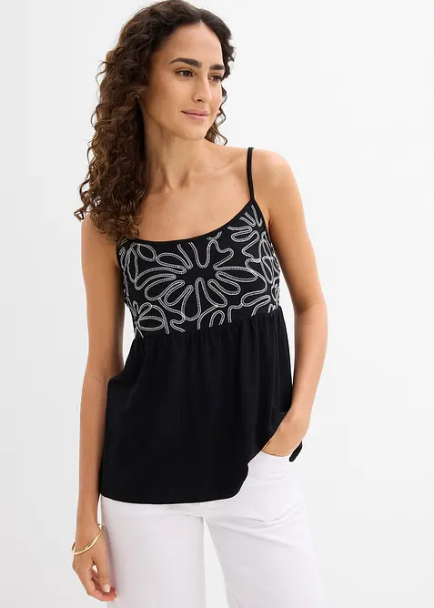 Top &agrave; bretelles spaghetti et broderies, bonprix