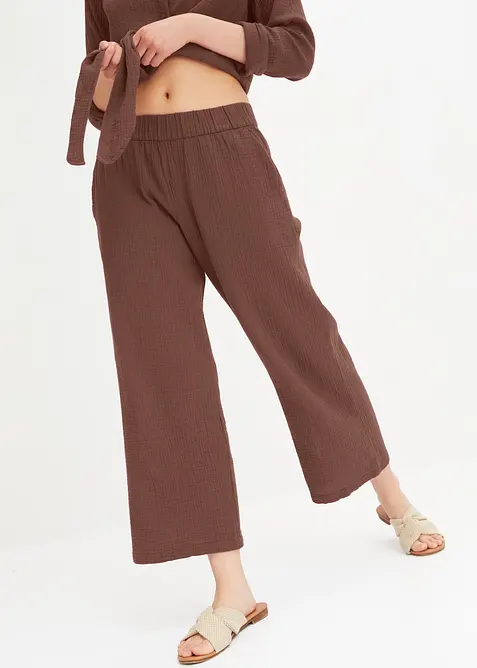 Pantalon large &agrave; pinces en gaze de coton, bonprix