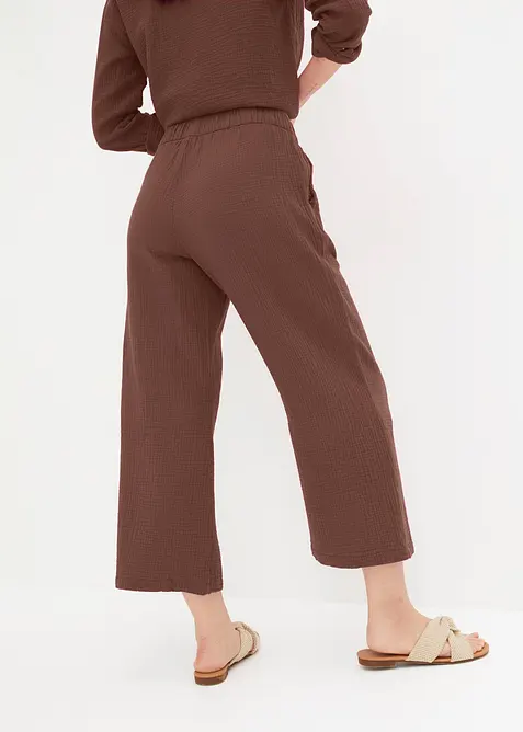 Pantalon large &agrave; pinces en gaze de coton, bonprix