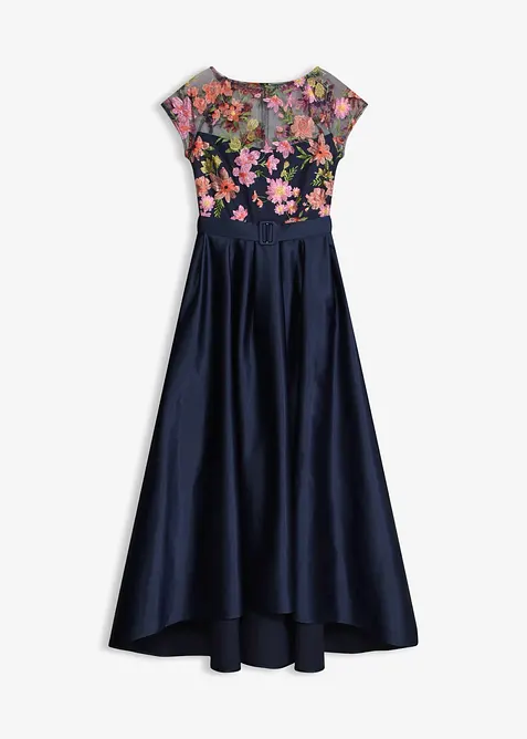 Robe longue en satin brillant et dentelle, bonprix