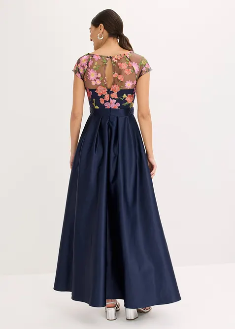 Robe longue en satin brillant et dentelle, bonprix