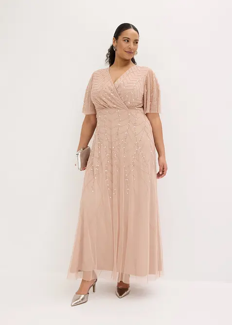 Robe de soir&eacute;e en tulle d&eacute;licat &agrave; sequins brod&eacute;s, bonprix