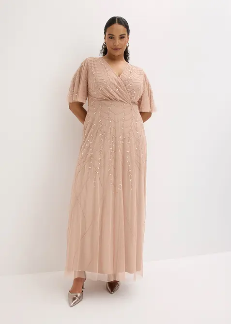 Robe de soir&eacute;e en tulle d&eacute;licat &agrave; sequins brod&eacute;s, bonprix