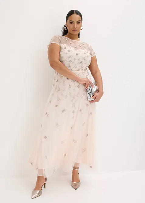 Robe de soir&eacute;e en tulle d&eacute;licat avec sequins brod&eacute;s, bonprix