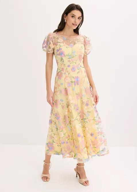 Robe longue avec broderies florales, bonprix