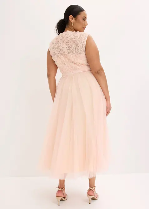 Robe de soir&eacute;e en tulle d&eacute;licat avec d&eacute;tails fleurs, bonprix