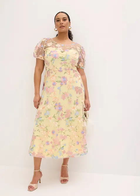 Robe longue avec broderies florales, bonprix