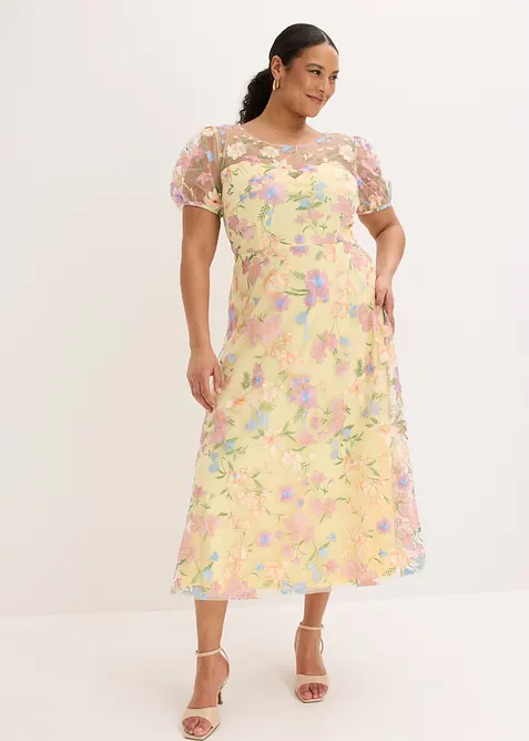 Robe longue avec broderies florales, bonprix