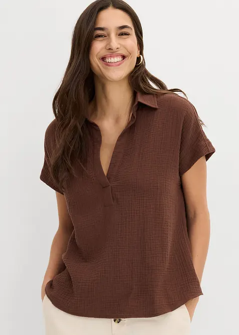 Blouse manches courtes en gaze de coton l&eacute;g&egrave;re, bonprix