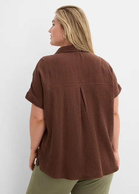 Blouse manches courtes en gaze de coton l&eacute;g&egrave;re, bonprix