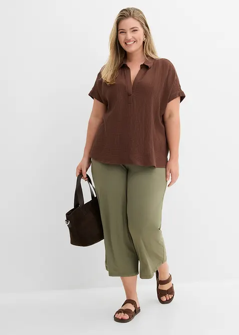 Blouse manches courtes en gaze de coton l&eacute;g&egrave;re, bonprix