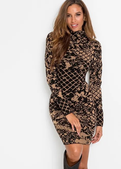 Robe en maille ajust&eacute;e &agrave; col montant, bonprix