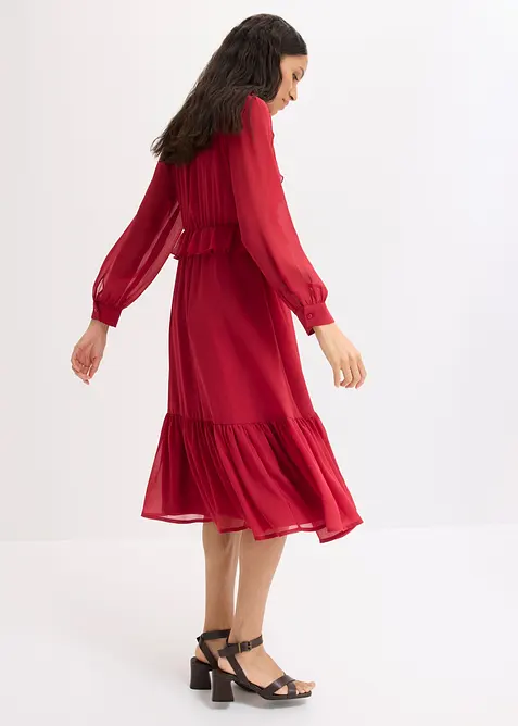 Robe en mousseline &agrave; dentelle et volants, bonprix