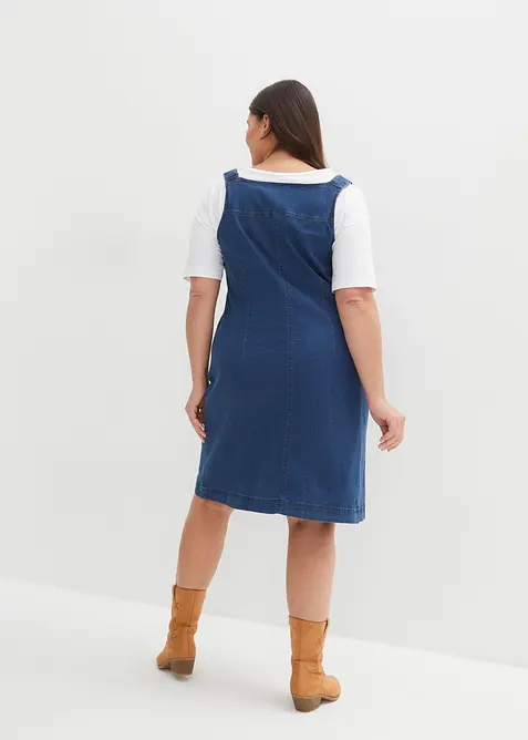 Robe en jean coton avec bretelles de salopette, longueur genou, bonprix
