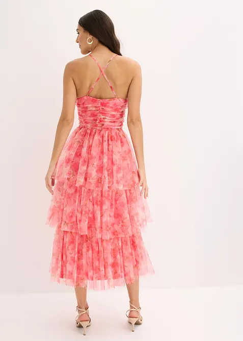 Robe midi en tulle fin &agrave; volants, bonprix
