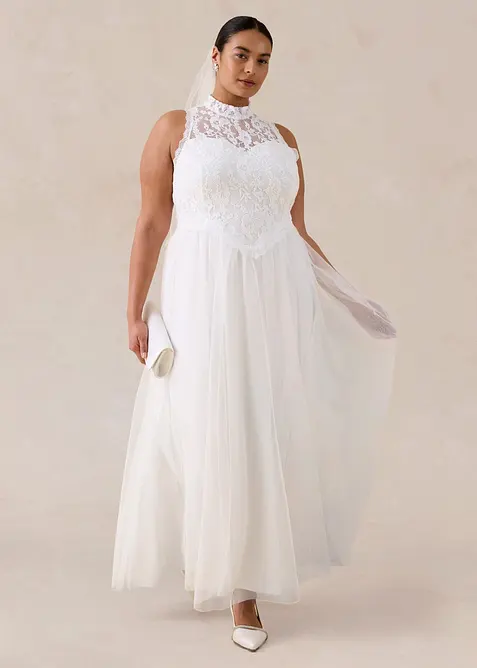 Robe de mari&eacute;e en tulle et dentelle, bonprix