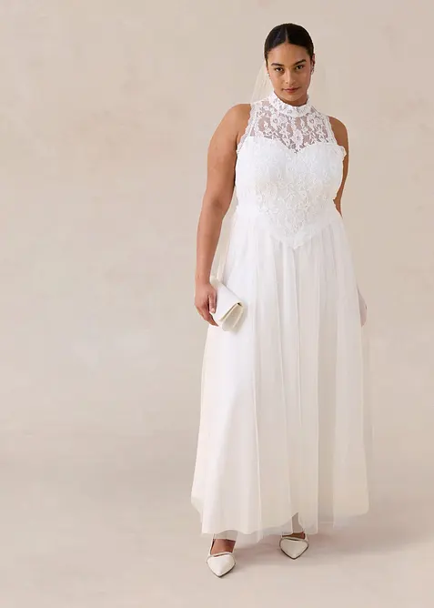 Robe de mari&eacute;e en tulle et dentelle, bonprix
