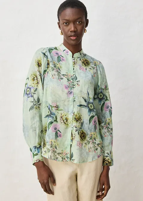 Blouse volant&eacute;e en ramie rafra&icirc;chissante, bonprix