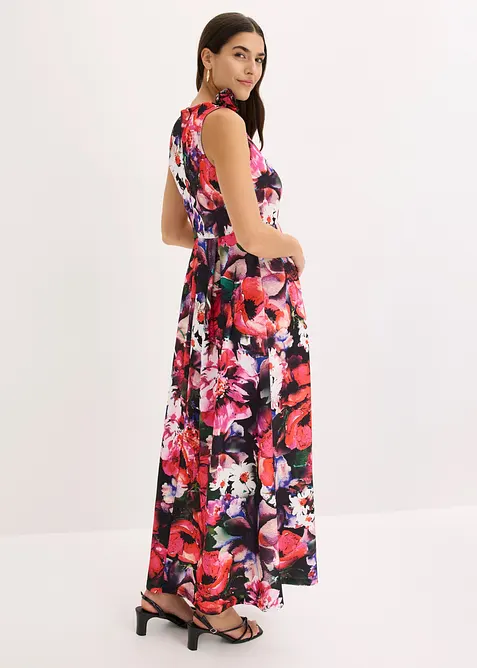 Robe de soir&eacute;e en cr&ecirc;pe textur&eacute; avec fleur appliqu&eacute;e, bonprix