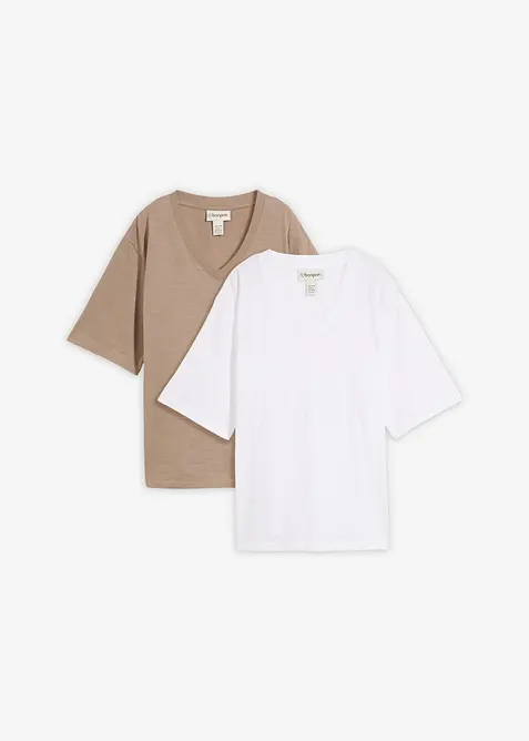 Lot de 2 T-shirts amples en fil flamm&eacute; 100% coton, bonprix