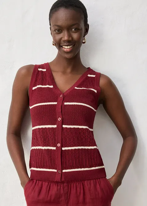 Gilet sans manches en maille ajour&eacute;e avec lin, bonprix