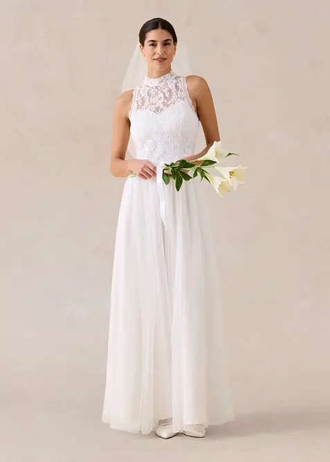 Robe de mari&eacute;e en tulle et dentelle, bonprix