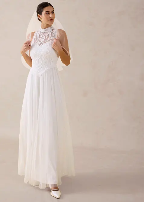 Robe de mari&eacute;e en tulle et dentelle, bonprix