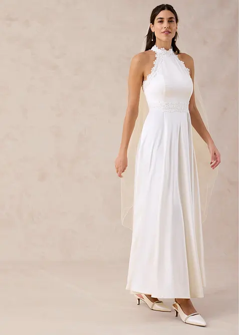 Robe de mari&eacute;e en satin brillant et dentelle, bonprix