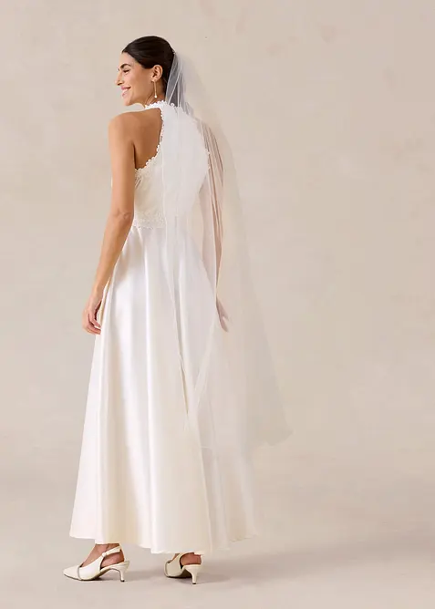 Robe de mari&eacute;e en satin brillant et dentelle, bonprix