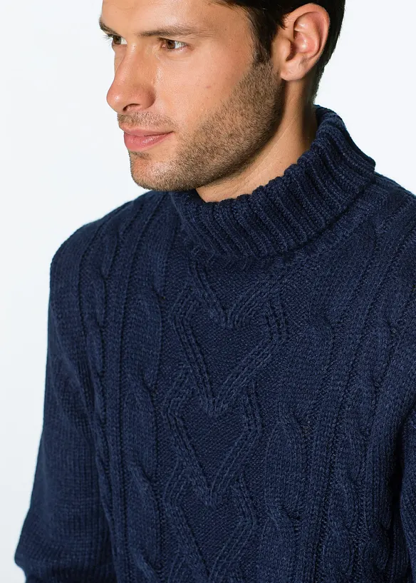 Pull col roulé en maille torsadée, bonprix