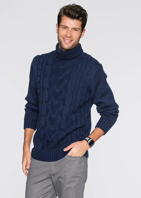 Pull col roulé en maille torsadée, bonprix