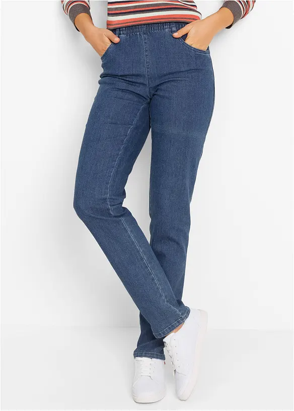 Lot de 2 jeans droits, taille mi-haute, bonprix